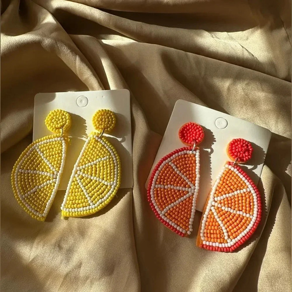 Sicily Lemon Orange Yellow Beaded Earrings - Picture 8 of 9